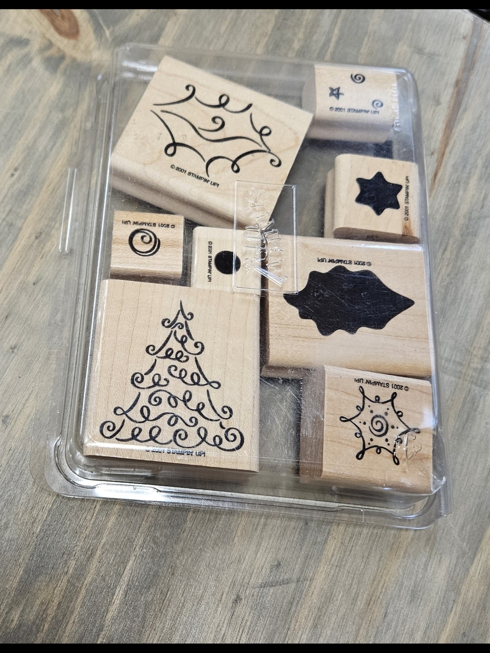 Holiday Wood Stamp Set - "Curly Christmas" - Natural Wood